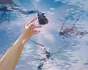 Illustration eines Arms, der sich nach oben streckt, einem Schmetterling entgegen